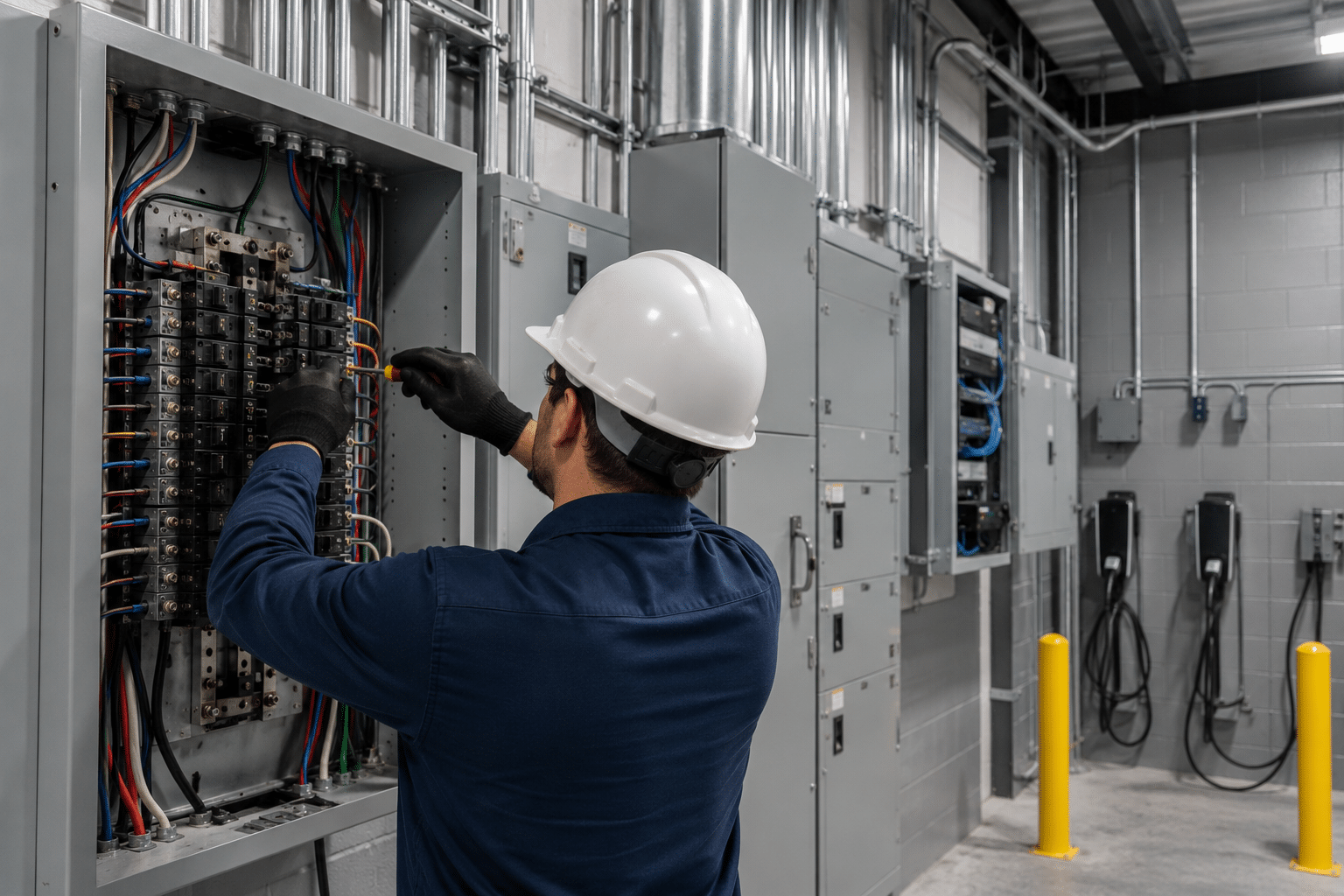 Electrical panels and power distribution in a warehouse