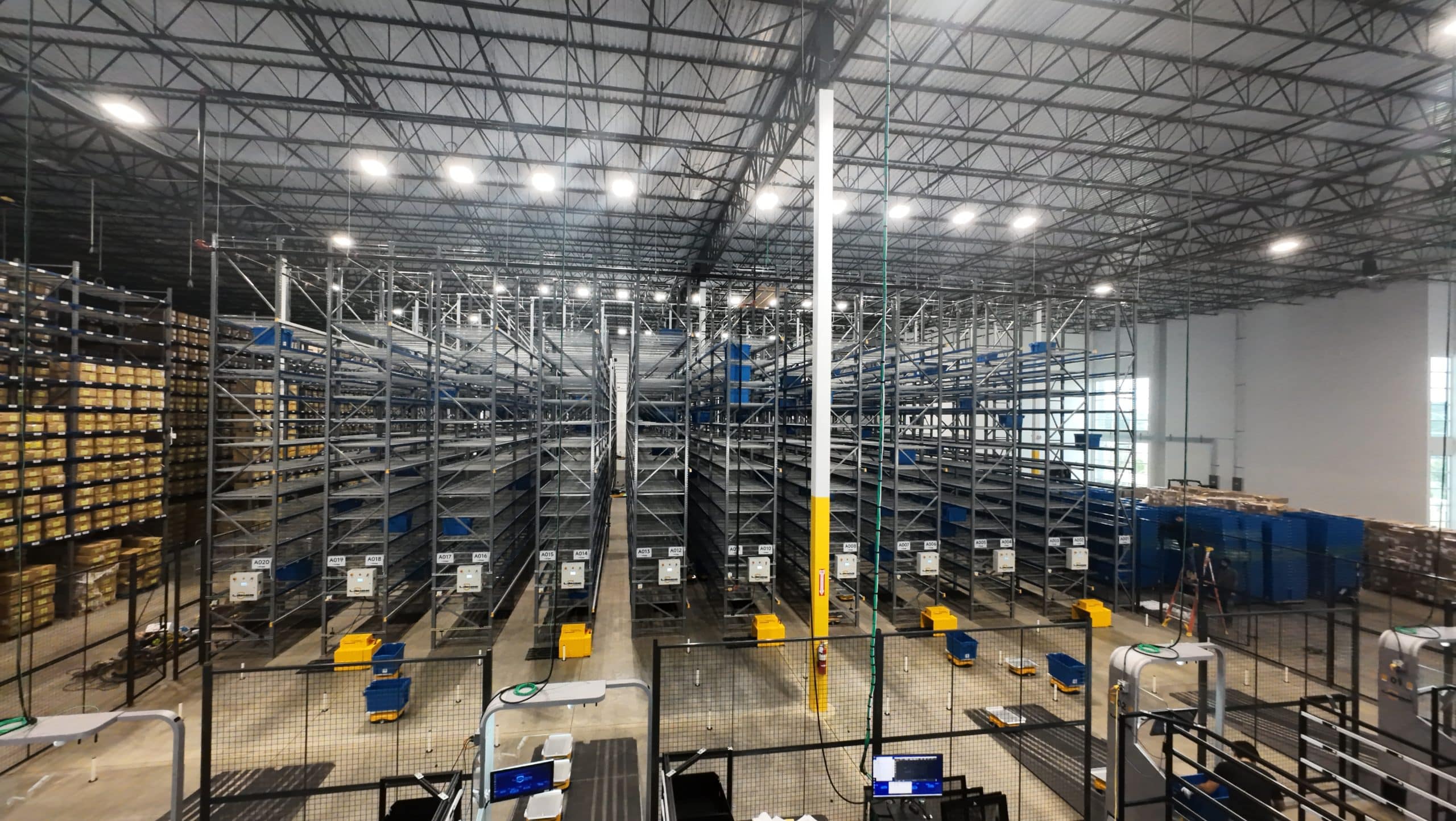 Aerial view of warehouse with pallet racking
