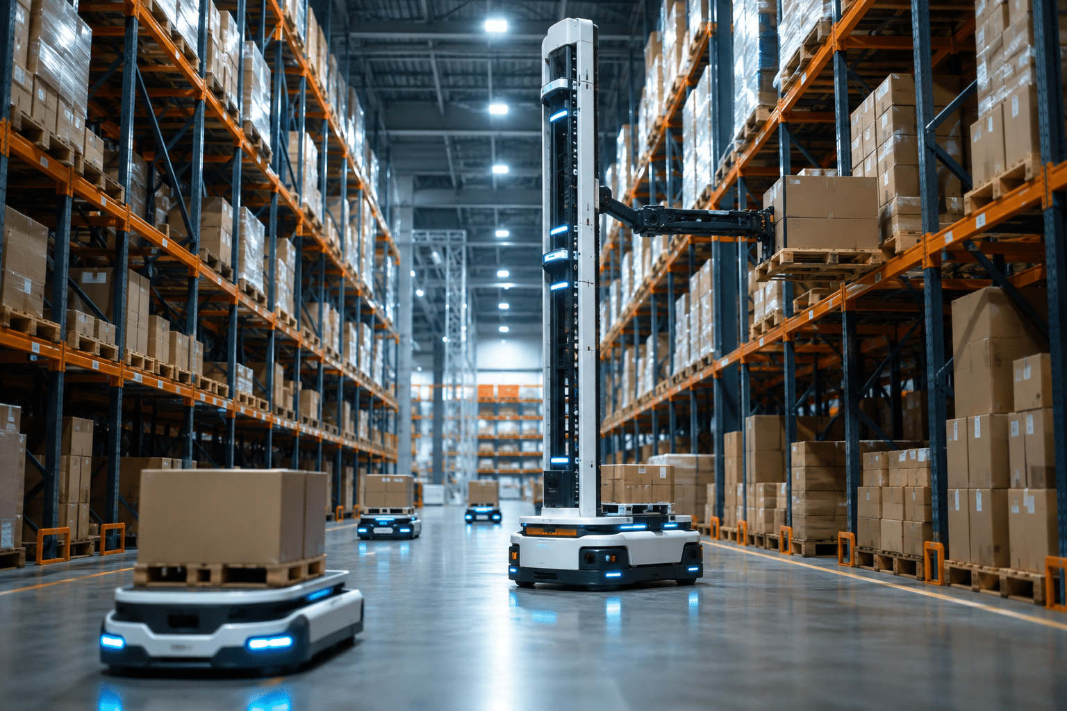 Robotic warehouse storage system operating with existing racking